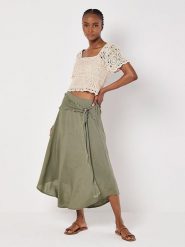 Apricot Spódnica w kolorze khaki rozmiar: XL. Brązowe spódniczki damskie Apricot, xl, bez wzorów, z tkaniny, maxi, asymetryczne. Za 100.99 zł.