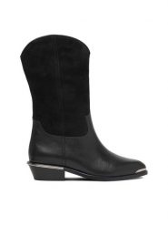Badura Kozaki EO-PARIS-GL813C-11.5-1510 Czarny. Czarne kozaki damskie Badura, ze skóry, bez obcasa, na płaskiej podeszwie. Za 549.99 zł.