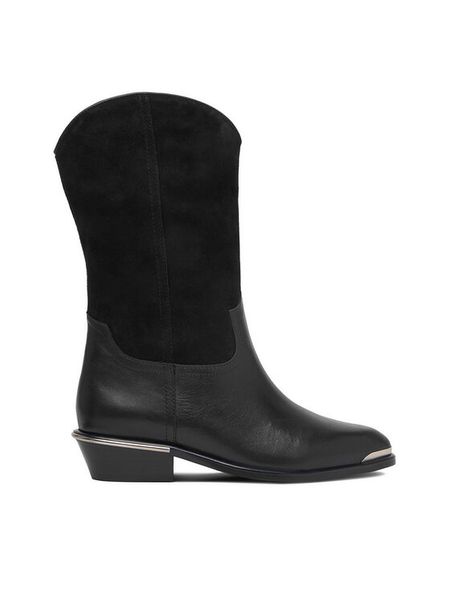 Badura Kozaki EO-PARIS-GL813C-11.5-1510 Czarny. Czarne kozaki damskie Badura, ze skóry, bez obcasa, na płaskiej podeszwie. Za 549.99 zł.
