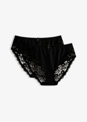 Figi maxi (2 pary). Białe figi damskie bonprix, bez wzorów, z koronki. Za 69.99 zł.