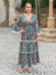Isla Bonita by SIGRIS Sukienka w kolorze morskim ze wzorem rozmiar: XL. Niebieskie sukienki damskie Isla Bonita by SIGRIS, xl, z aplikacjami, z bawełny, bez kołnierzyka, bez ramiączek, maxi, rozkloszowane. Za 123.53 zł.