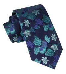 Męski Krawat - Alties - Kolorowe Liście, Granatowe Tło. Krawaty i muchy męskie Alties, bez wzorów, z tkaniny, eleganckie. Za 49.00 zł.