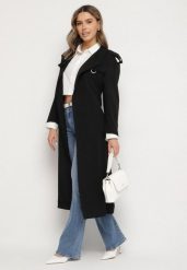Czarny Płaszcz Trencz z Eleganckim Paskiem Mavinellea. Czarne płaszcze damskie Born2be, l, bez wzorów, z jeansu, eleganckie. Za 269.99 zł.