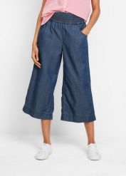 Spodnie culotte z lyocellu. Niebieskie spodnie materiałowe damskie bonprix, bez wzorów, z lyocellu. Za 119.99 zł.