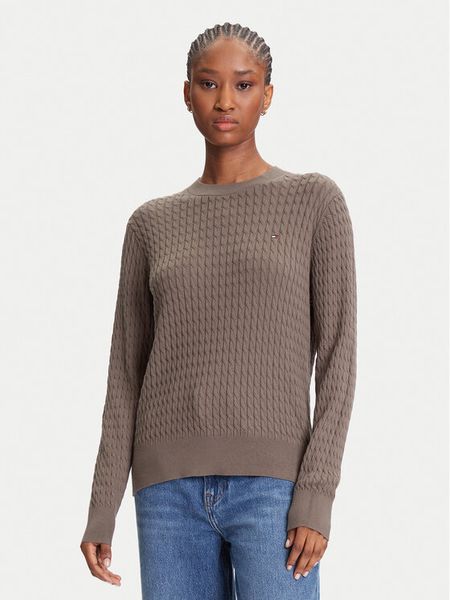 Tommy Hilfiger Sweter Fine WW0WW44993 Brązowy Regular Fit. Brązowe swetry klasyczne damskie Tommy Hilfiger, l, z bawełny, bez kołnierzyka. Za 359.99 zł.