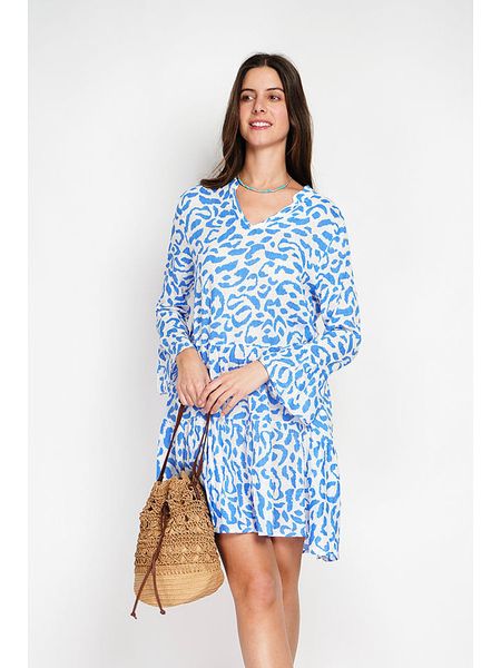 William de Faye Sukienka w kolorze biało-niebieskim rozmiar: 36. Białe sukienki damskie William De Faye, bez wzorów, klasyczne, bez kołnierzyka, bez ramiączek, midi, rozkloszowane. Za 96.60 zł.