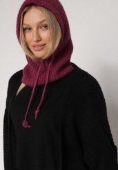 Ciemnofioletowa Czapka Kominiarka z Wełną o Kroju Kaptura z Kominem Linezra. Fioletowe czapki zimowe damskie Born2be, z dzianiny. Za 74.99 zł.