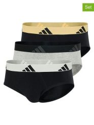 Adidas Slipy (3 pary) w kolorze czarnym, żółtym i szarym rozmiar: XL. Czarne slipki męskie Adidas, bez wzorów. Za 88.45 zł.