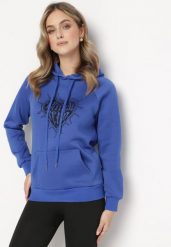 Granatowa Bluza z Kapturem i Nadrukiem oraz Ściągaczami Sitta. Niebieskie bluzy z kapturem damskie Born2be, l. Za 74.99 zł.