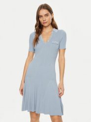 Guess Sukienka dzianinowa W5RK18 Z2U00 Niebieski Regular Fit. Niebieskie sukienki damskie Guess, xs, z aplikacjami, z dzianiny, bez kołnierzyka, bez ramiączek. Za 349.99 zł.