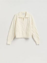 Sweter z kołnierzykiem - kremowy. Białe swetry klasyczne damskie Reserved, l, z dzianiny, bez kołnierzyka. Za 129.99 zł.