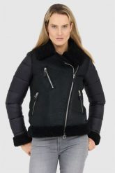BLAUER Czarny kożuch damski z pikowanymi rękawami. Czarne futra damskie Blauer USA, s. W wyprzedaży za 2,119.99 zł.