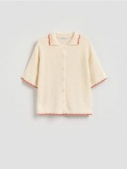Sweter z krótkim rękawem - wielobarwny. Swetry klasyczne damskie Reserved, l, z bawełny, bez kołnierzyka. Za 129.99 zł.
