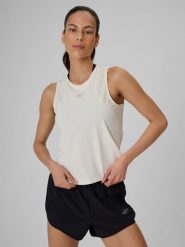 4F Top treningowy regular szybkoschnący damski - biały XS. Białe topy damskie 4f, xs, bez wzorów, z materiału, bez kołnierzyka. Za 99.99 zł.