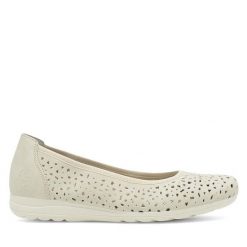 Baleriny Rieker. Białe baleriny damskie Rieker, bez wzorów, bez obcasa. Za 279.99 zł.
