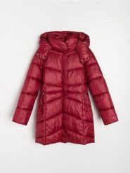 Długa pikowana kurtka z odpinanym kapturem - fioletowy. Fioletowe kurtki damskie Sinsay, l, bez wzorów. Za 89.99 zł.