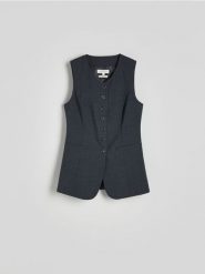 Kamizelka z wełną - ciemnoszary. Szare kamizelki damskie Reserved, l, z tkaniny. W wyprzedaży za 119.99 zł.