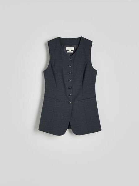 Kamizelka z wełną - ciemnoszary. Szare kamizelki damskie Reserved, l, z tkaniny. W wyprzedaży za 119.99 zł.