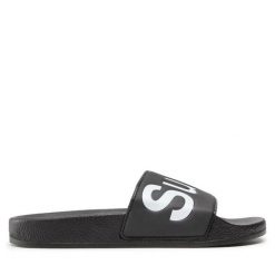 Klapki Superga. Czarne klapki damskie Superga, bez wzorów, bez obcasa. Za 99.99 zł.