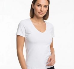 Damska Koszulka Treningowa BARS Fitness Top z Krótkim Rękawem V-Neck. Białe topy sportowe damskie BARS, l, bez wzorów, z dzianiny, bez ramiączek. Za 19.90 zł.