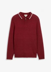 Sweter polo z bawełny z recyklingu. Szare swetry męskie bonprix, l, bez wzorów, z bawełny, bez kołnierzyka. Za 129.99 zł.