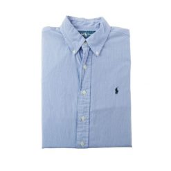 Second life - Klasyczna koszula męska Custom Fit - Jak nowy. Niebieskie koszule męskie Ralph Lauren, m, bez wzorów, z materiału, bez kołnierzyka, bez ramiączek. Za 207.36 zł.