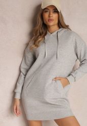 Jasnoszara Bluza Długa z Kapturem Firro. Szare bluzy sportowe damskie Renee, l, z bawełny. Za 89.99 zł.