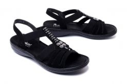 RIEKER 60806-00 black, sandały damskie. Czarne sandały damskie Rieker, bez wzorów, bez obcasa, na koturnie. Za 215.92 zł.