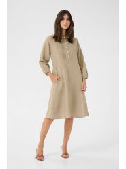 CULTURE Sukienka w kolorze beżowym rozmiar: S. Brązowe sukienki damskie Culture, na co dzień, s, bez wzorów, bez kołnierzyka, bez ramiączek, midi, proste. Za 173.99 zł.