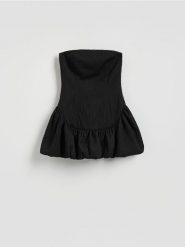 Sukienka mini typu bombka - czarny. Czarne sukienki damskie Reserved, l, bez wzorów, z tkaniny, bez kołnierzyka, bez ramiączek, mini, bombki. Za 149.99 zł.