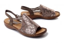 Rieker 608D1-60 Beżowy, sandały damskie. Brązowe sandały damskie Rieker, bez wzorów, bez obcasa. Za 299.90 zł.