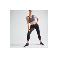 Legginsy 7/8 fitness kardio damskie 100 czarne. Czarne legginsy damskie DOMYOS, l, bez wzorów, z elastanu, na fitness i siłownię. Za 49.99 zł.