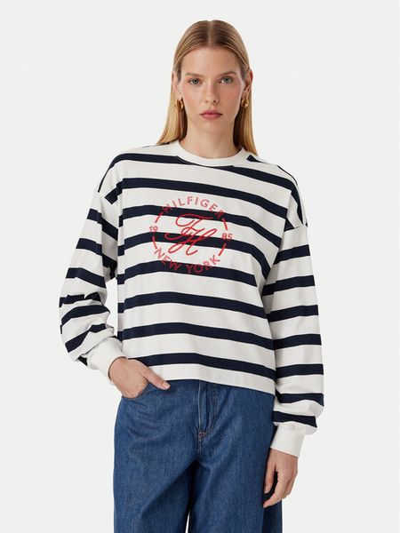 Tommy Hilfiger Bluza Th Roundal WW0WW50969 Biały Regular Fit. Białe bluzy bez kaptura damskie Tommy Hilfiger, l, z bawełny. Za 380.99 zł.