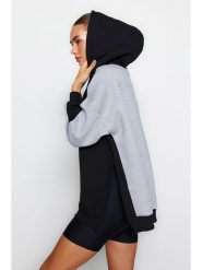 Trendyol Bluza w kolorze czarno-szarym rozmiar: M. Czarne bluzy z kapturem damskie Trendyol, m, z bawełny. Za 79.03 zł.