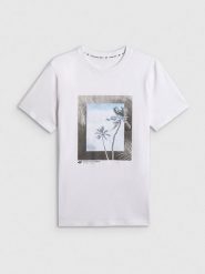 T-shirt regular z nadrukiem męski 4F 4FWSS26TTSHM3034. Białe t-shirty męskie 4f, m, bez wzorów, z bawełny, bez kołnierzyka. Za 69.99 zł.
