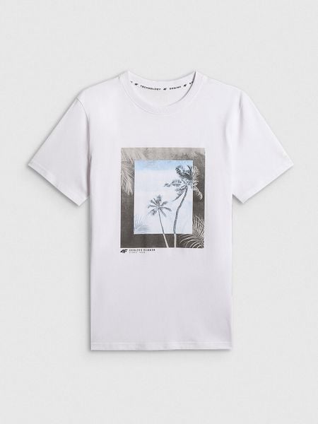 T-shirt regular z nadrukiem męski 4F 4FWSS26TTSHM3034. Białe t-shirty męskie 4f, m, bez wzorów, z bawełny, bez kołnierzyka. Za 69.99 zł.