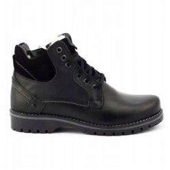 KOMODO Buty męskie ocieplane śniegowce 885 czarne. Czarne buty zimowe męskie na zimę, ze skóry, za kostkę, bez zapięcia. Za 453.66 zł.
