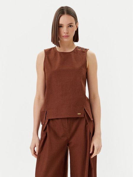 Barbour Bluzka Barbour Lucy LSH1665BR53 Brązowy Regular Fit. Brązowe bluzki damskie Barbour, bez wzorów, z bawełny, bez kołnierzyka, bez ramiączek. Za 189.99 zł.