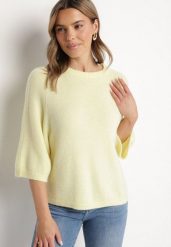 Żółty Sweter z Wełną i Krótszym Rękawem Dannalie. Żółte swetry klasyczne damskie Born2be, uniwersalny, z jeansu, bez kołnierzyka. Za 139.99 zł.