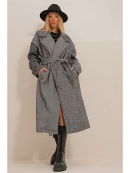 Trend Alaçatı Stili Płaszcz przejściowy w kolorze szarym rozmiar: M. Szare płaszcze damskie Trend Alaçatı Stili, m, bez wzorów, z tkaniny. Za 91.34 zł.