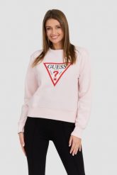 GUESS Różowa damska bluza z dużym logo Original Fleece. Czerwone bluzy bez kaptura damskie Guess, s, z bawełny. W wyprzedaży za 164.99 zł.