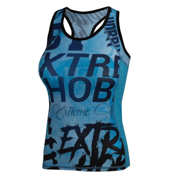 Koszulka sportowa damska bez rękawów Tank top EXTREME HOBBY LETTERS. Niebieskie bluzki sportowe damskie EXTREME HOBBY, l, bez wzorów, z elastanu, bez ramiączek. Za 139.00 zł.