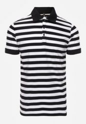 Czarna Koszulka Polo z Bawełny w Poziome Paski Germus. Czarne koszulki polo męskie Born2be, l, bez wzorów, z bawełny, bez ramiączek. Za 79.99 zł.