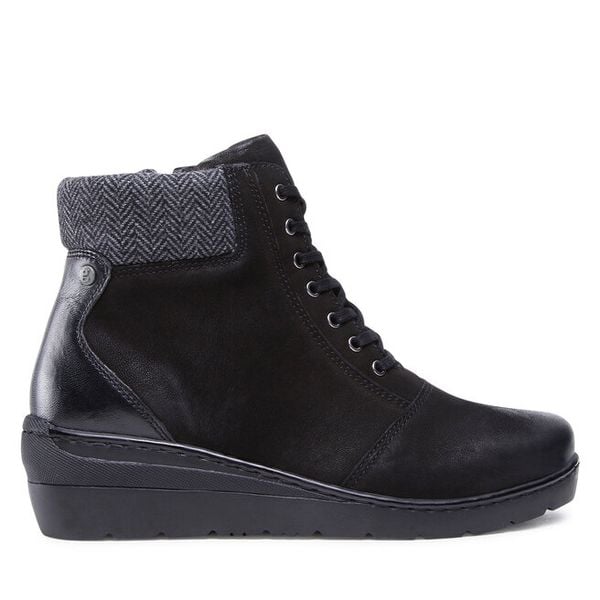 Trzewiki Go Soft. Czarne botki damskie GO SOFT, bez obcasa, na koturnie, bez zapięcia. Za 249.99 zł.