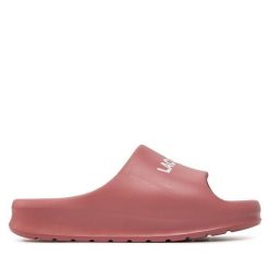 Klapki Lacoste. Czerwone klapki damskie Lacoste, bez wzorów, bez obcasa. Za 259.99 zł.