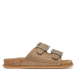 Klapki Alma En Pena. Brązowe klapki damskie Alma En Pena, bez wzorów, bez obcasa. Za 459.99 zł.