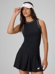 4F Top slim gładki damski - czarny S. Czarne topy damskie 4f, s, bez wzorów, z dzianiny, bez kołnierzyka. Za 59.99 zł.