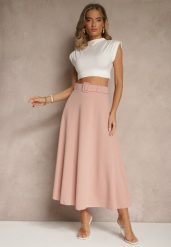 Różowa Rozkloszowana Spódnica Maxi z Paskiem i Klamrą Adlirca. Czerwone spódniczki damskie Renee, s, bez wzorów, maxi, rozkloszowane. Za 69.99 zł.