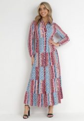 Niebiesko-Różowa Rozkloszowana Sukienka Koszulowa Maxi Jayin. Niebieskie sukienki damskie Born2be, l, bez wzorów, z tkaniny, bez kołnierzyka, bez ramiączek, maxi, koszulowe. Za 129.99 zł.