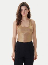 KARL LAGERFELD Top B1W17087 Złoty Slim Fit. Żółte topy damskie Karl Lagerfeld, l, bez wzorów, z bawełny, bez kołnierzyka. Za 429.99 zł.